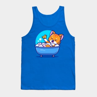 Cute Cat Bath In The Bath Tub With Duck Toys Cartoon Tank Top